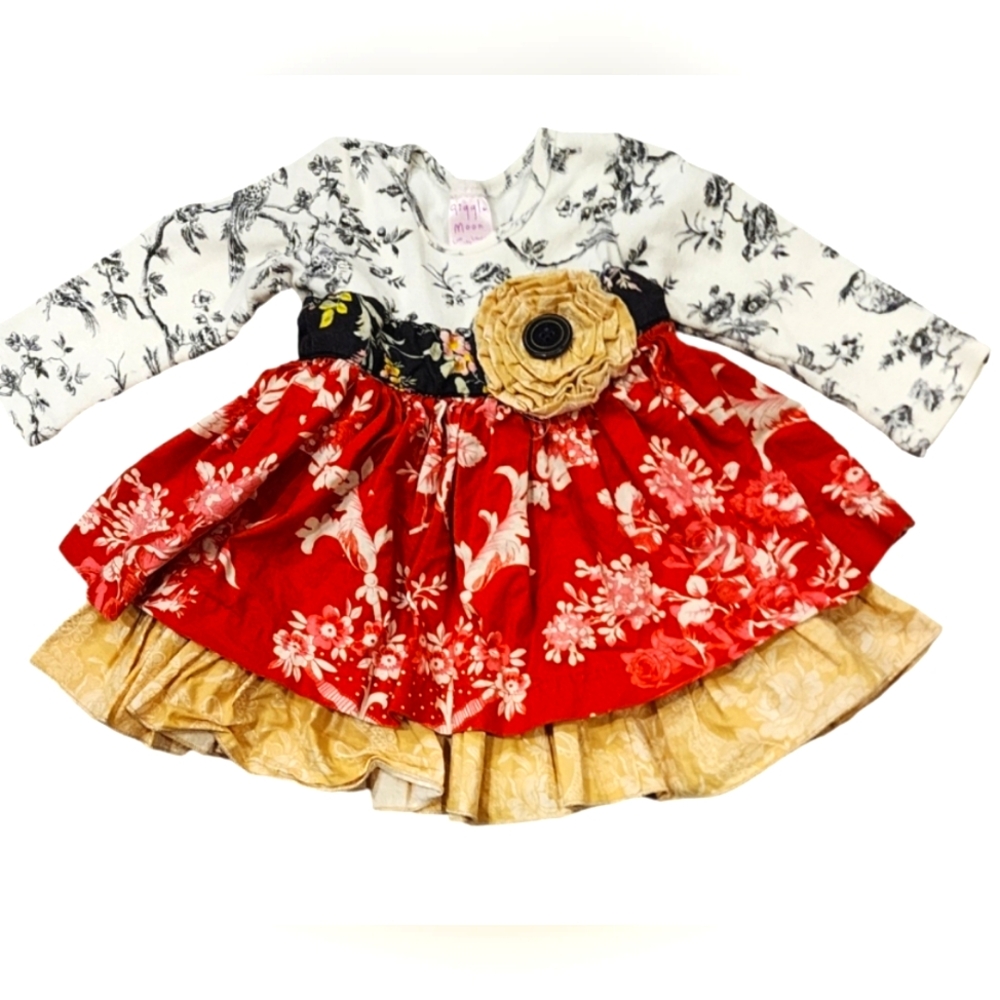 Giggle Moon multi print floral red gold black white, size 9mo